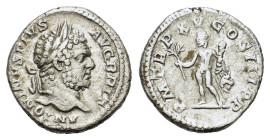 Caracalla. AD 198-217. AR Denarius. (17,8 mm, 2,6 g). Rome mint. His laureate head right; ANTONINVS PIVS AVG BRIT. R/ Hercules standing left, holding ...