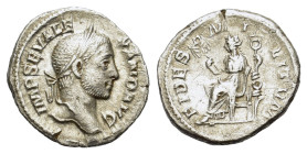 Severus Alexander. AD 222-235. AR Denarius (19 mm, 2,5 g). Rome mint. 12th emission, AD 231. Laureate head right R/ FIDES MI LITVM, Fides Fides seated...