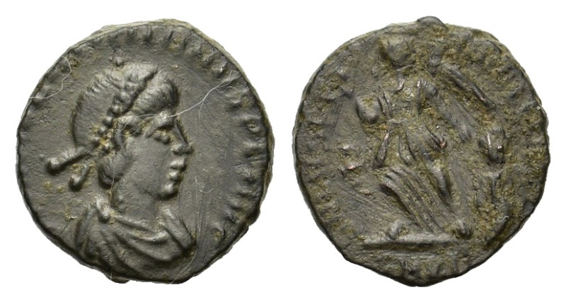 Arcadius. AD 383-408. Æ (12,5 mm, 1,5 g). Pearl-diademed, draped and cuirassed b...