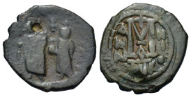 Heraclius with Heraclis Constantine. AD 610-641. Æ 40 Nummi (28,5 mm, 9,5 g). Nicomedia, year 3 (AD 612-613). Sear 834. Good fine.