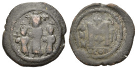 Heraclius & H.Constantine & Martina AD 610-641. Æ Follis (27 mm, 9,4 g) Constantinople. Martina on left, Heraclius, in centre, and Heraclius Constanti...