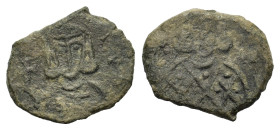 Leo V. AD 813-820. Æ Follis (15,5 mm, 3 g) Syracuse. Crowned bust of Leo in loros. R/ Crowned bust of Constantine facing. S.1636.