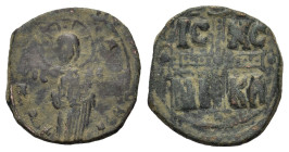 Anonymous Follis. Michael IV the Paphlagonian 1034-1041 AD.
Constantinople Æ (26mm, 9,50gr.) + EMMANOVHΛ IC-XC, half-length figure of Christ standing ...
