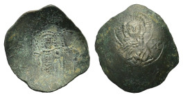Alexius III Angelus - Comnenus, 1195-1203. Aspron Trachy (22mm, 3,00gr.), Constantinople. IC - XC Bust of Christ Pantocrator facing, raising right han...