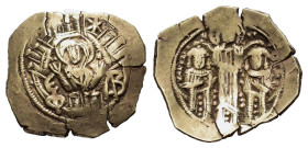 Andronicus II Palaeologus, with Michael IX, 1282-1328. AV Hyperpyron (22mm, 4,40gr.), Ephesos or Thessalonica, 1294-1320. Bust of the Virgin orans wit...