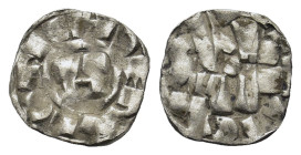 Italy, Lucca. Enrico III, IV or V . AD 1039-1125. AR Denaro (14,5 mm, 0,8 g). Monogram. R/ LVCA. Biaggi 1058. 
