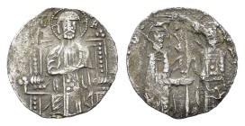 Serbia. Local imitation of Venetian coinage, XIII-XIV AD. Perhaps Vakunu Hvujavcevic, 1365-1371 AD. AR Half Grosso (1.00gr). Christ enthroned R/ St. M...