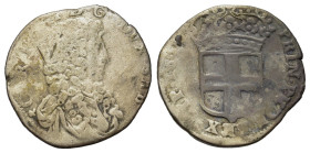 Carlo Emanuele II, 1648-1675. 5 Soldi 1668 (26,3 mm, 4,6 g) CAR EM II D - G DVX SAB. Bust of the Duke on the right. R/ PRINCEP PEDE REX CYP 1668. Crow...