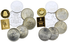 Spain, Large lot of 8 AR mixed coins, including a golden plated stamp ingot (fineness .925). Total weight: 147 g.