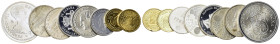Spain, Large lot of 8 AR coins, including two golden plated medals. Total weight: 127 g.