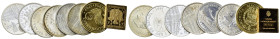 Spain, Large lot of 8 AR mixed coins, including a golden plated stamp ingot (fineness .925). Total weight: 130 g.