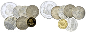 Spain, Large lot of 7 AR coins, including a golden plated medals. Total weight: 140 g.