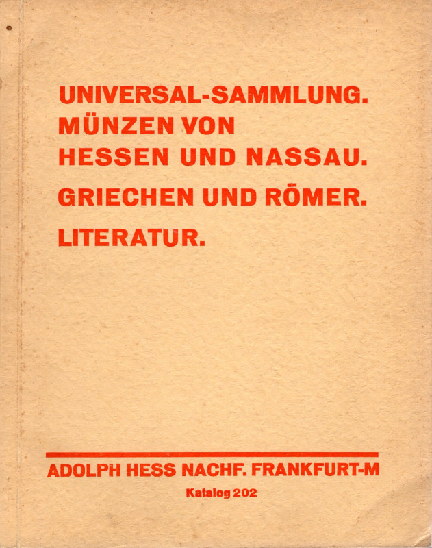 HESS A. NACHF. Frankfurt am Main, 28 – Oktober, 1930. Sammlung (Braun bad Homber...