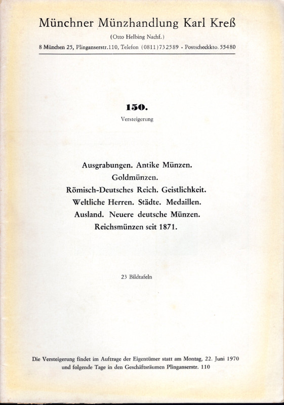 KRESS K. – Auktion 150. Munchen, 22 – Juini, 1970. Munzen antike und meittelalte...