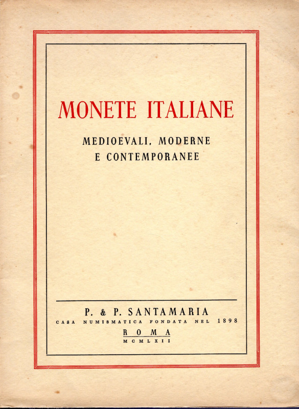 SANTAMARIA P & P. - Roma, 5 – Aprile, 1962. Monete medioevali, moderne e contemp...
