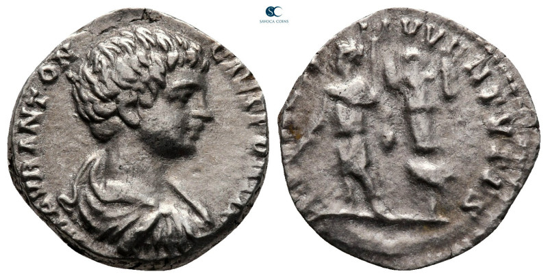 Caracalla, as Caesar AD 196-198. Rome
Denarius AR

17 mm, 2,78 g



very ...