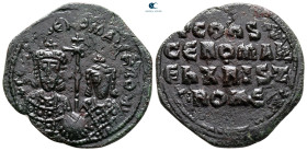 Constantine VII with Romanus II AD 945-959. Constantinople. Follis Æ