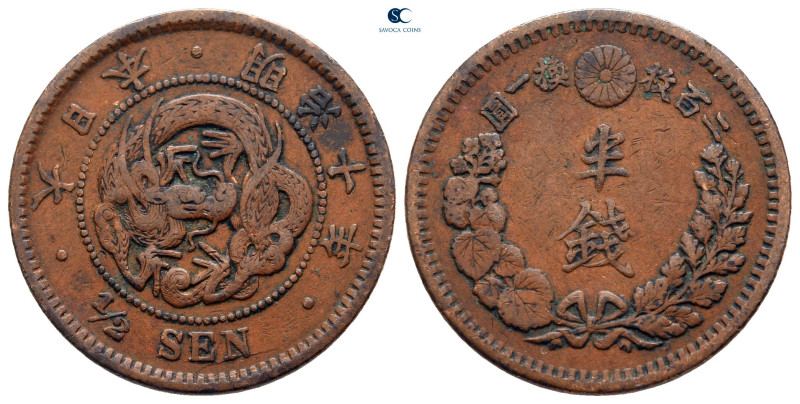 Japan. 10th year of the Emperor. AD 1877.
1/2 Sen

22 mm, 3,47 g



very ...