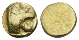 Greek
LESBOS. Mytilene(?). (521-478 BC)
El Hemihekte (9.44mm 1.43g)
Obv: Head of roaring lion right
Rev: Blank