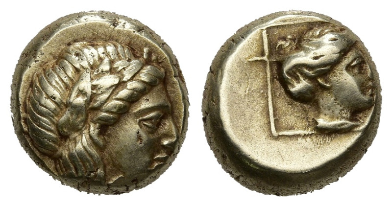 Greek
LESBOS. Mytilene (Circa 377-326 BC)
EL Hekte (10.1mm 2.5g)
Obv: Laureat...