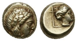 Greek
LESBOS. Mytilene (Circa 377-326 BC)
EL Hekte (10.1mm 2.5g)
Obv: Laureate head of Apollo (or Dionysos?) right.
Rev: Draped female bust (of Ar...