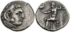 Greek
KINGS of MACEDON. Alexander III 'the Great' (336-323 BC).
AR Drachm (17.4mm 3.69g)
Obv: Head of Herakles right, wearing lion skin
Rev: AΛΕΞΑ...