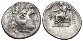Greek
KINGS OF MACEDON. Alexander III 'the Great' (336-323 BC).
AR Drachm (19.9mm 3.94g)
Obv: Head of Herakles right, wearing lion skin.
Rev: AΛΕΞ...