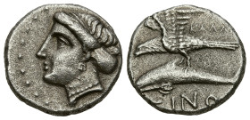 Greek
PAPHLAGONIA. Sinope. (Circa 330-300 BC). Kallia..., magistrate.
AR Drachm (16.1mm 4.54g)
Obv: Head of the nymph Sinope to left, her hair boun...