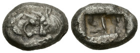 Greek
KINGS of LYDIA. Kroisos (circa 560-546 BC). Sardes
AR Siglos (17mm 5.24) .
Obv: Confronted foreparts of a lion and a bull.
Rev: Two incuse s...