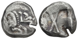 Greek
Dynasts of Lycia. Uncertain mint. (525-480 BC.)
AR Stater (19.46mm 8.61g)
Obv: Forepart of boar right
Rev: Incuse square divided by large X,...