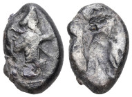Greek
ACHAEMENID EMPIRE. Time of Darios II (circa 425-405 BC). Sardes
AR Siglos (12.9mm 5.15g)
Obv: Persian king or hero, wearing kidaris and kandy...