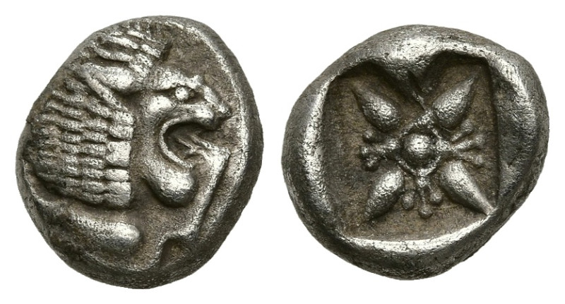 Greek
IONIA. Miletos. (6th-5th centuries BC).
AR Diobol (9.3mm 1.19g)
Obv: Fo...