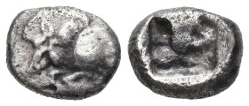 Greek
MACEDON. Stagira(?). Late 6th-early 5th centuries BC.
AR Diobol (10.81mm 1.4g)
Obv: Forepart of boar left
Rev: Rough incuse square.
4th Blu...