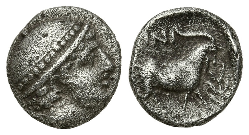 Greek
THRACE. Ainos. (Circa 409/8-408/7 BC).
AR Diobol (10.44mm 1.13g)
Obv: H...