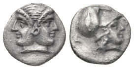 Greek
MYSIA. Lampsakos. (Circa 4th-3rd century BC)
AR Diobol (11.94mm 1.05g)
Obv: Female janiform head.
Rev: Helmeted head of Athena right.
SNG F...