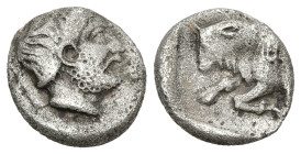 Greek
CARIA. Uncertain mint. (Circa 380-340 BC). Konuk Mint "E".
AR Diobol (11.4mm 1.51g)
Obv: Male head to right, with moustache and curly beard....