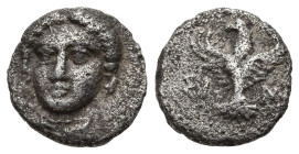 Greek
PAPHLAGONIA. Sinope. (4th-3rd century BC)
AR Quarter drachm (11.3mm 1.4g)
Obv: Head of nymph facing slightly to l.
Rev: ΣI – NΩ Eagle standi...