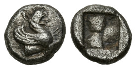 Greek
IONIA. Teos. (circa 550-540 BC).
AR Tritartemorion (8.2mm 0.97g)
Obv: Forepart of griffin right
Rev: Incuse square punch.
SNG von Aulock -;...