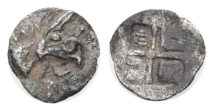 Greek
IONIA. Teos. (Circa 500-460 AD)
AR Obol (7.82mm 0.75g)
Obv: Head of gri...