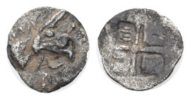 Greek
IONIA. Teos. (Circa 500-460 AD)
AR Obol (7.82mm 0.75g)
Obv: Head of griffin right and tongue protruding
Rev: Quadripartite incuse square
Ap...