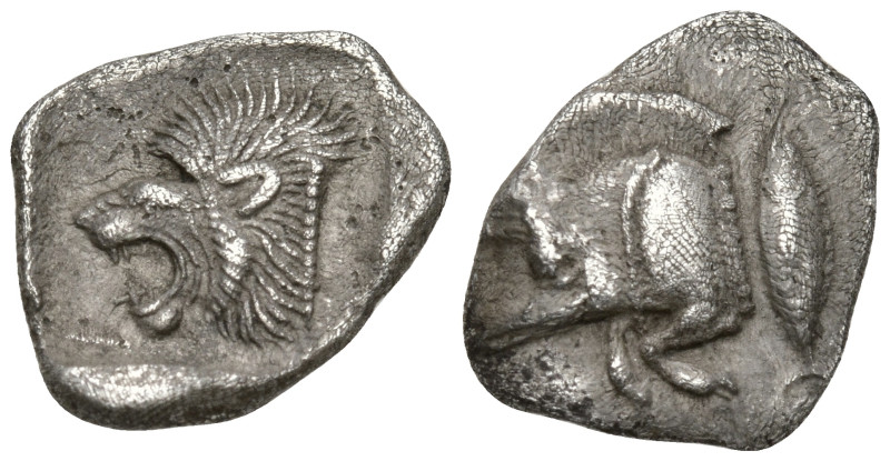 Greek
MYSIA. Kyzikos. (Circa 450-400 BC).
AR Obol (11.7mm 0.87g)
Obv: Forepar...