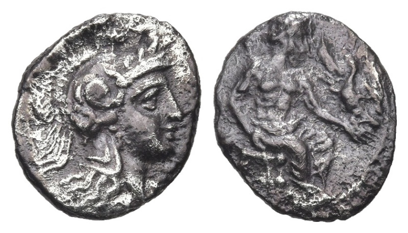 Greek
CILICIA. Uncertain. (4th century BC).
AR Obol (9.29mm 0.58g)
Obv: Helme...