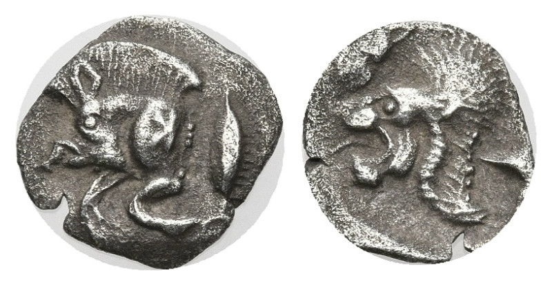 Greek
MYSIA. Kyzikos. (450-400 BC).
AR Hemiobol (8.55mm 0.27g)
Obv: Forepart ...