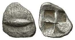 Greek
MYSIA. Kyzikos. (Circa 520-480 BC).
AR Hemiobol (8.9mm 0.46g)
Obv: Tunny fish swimming left.
Rev: Quadripartite incuse square.
Von Fritze, ...