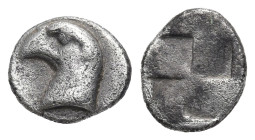 Greek
AEOLIS. Kyme. (Circa 450-400 BC).
AR Hemiobol (7.62mm 0.46g)
Obv: Head of eagle to left; [K] to left, [Y] below
Rev: Quadripartite incuse sq...