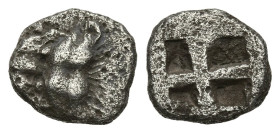 Greek
CIMMERIAN BOSPOROS. Pantikapaion. (Circa 480-470 BC).
AR Tetartemorion (S7.72mm 0.19g)
Obv: Facing head of a lion.
Rev: Quadripartite incuse...