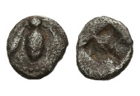 Greek
IONIA. Ephesos. (circa 460-420 BC).
AR Tetartemorion (5.03mm 0.16g)
Obv: Bee
Rev: Quadripartite incuse square