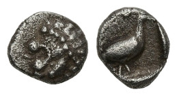 Greek
CARIA. Mylasa. (Circa 420-390 BC)
AR Tetartemorion (5.69mm 0.23g)
Obv: Head of roaring lion to right
Rev: Bird standing to right within squa...