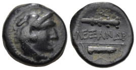 Greek
KINGS of MACEDON, Alexander III 'the Great' (Circa 336-323 BC)
AE Bronze (19.2mm 6.4g)
Obv: Head of Herakles to right, wearing lion skin head...