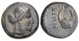 Greek
IONIA. Uncertain.
AE Bronze (10mm 1.28g)
Obv: Laureate head right.
Rev: BIΩΝ. Lyre.
Apparently Unpublished
Extremely Rare